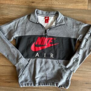 Nike Air Half Zip Fleece Pullover Mens Medium Grey Black Check Logo Y2K style